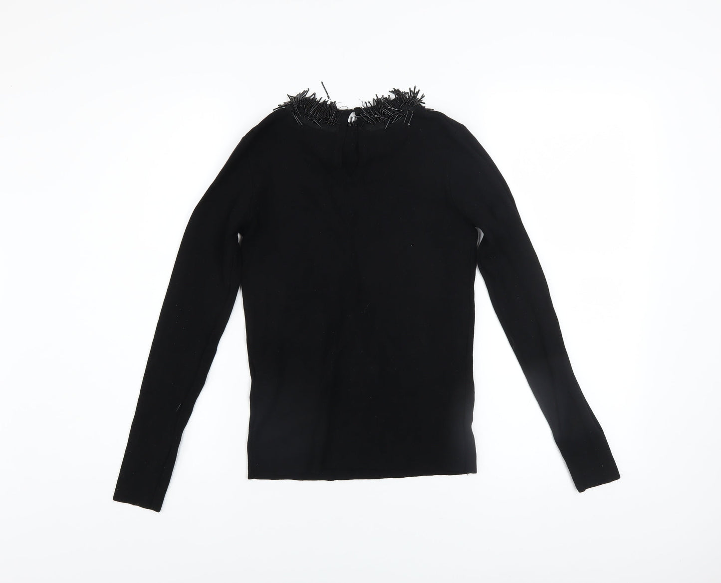 Warehouse Women’s Black Beaded Neck Long Sleeve Jumper Size 12