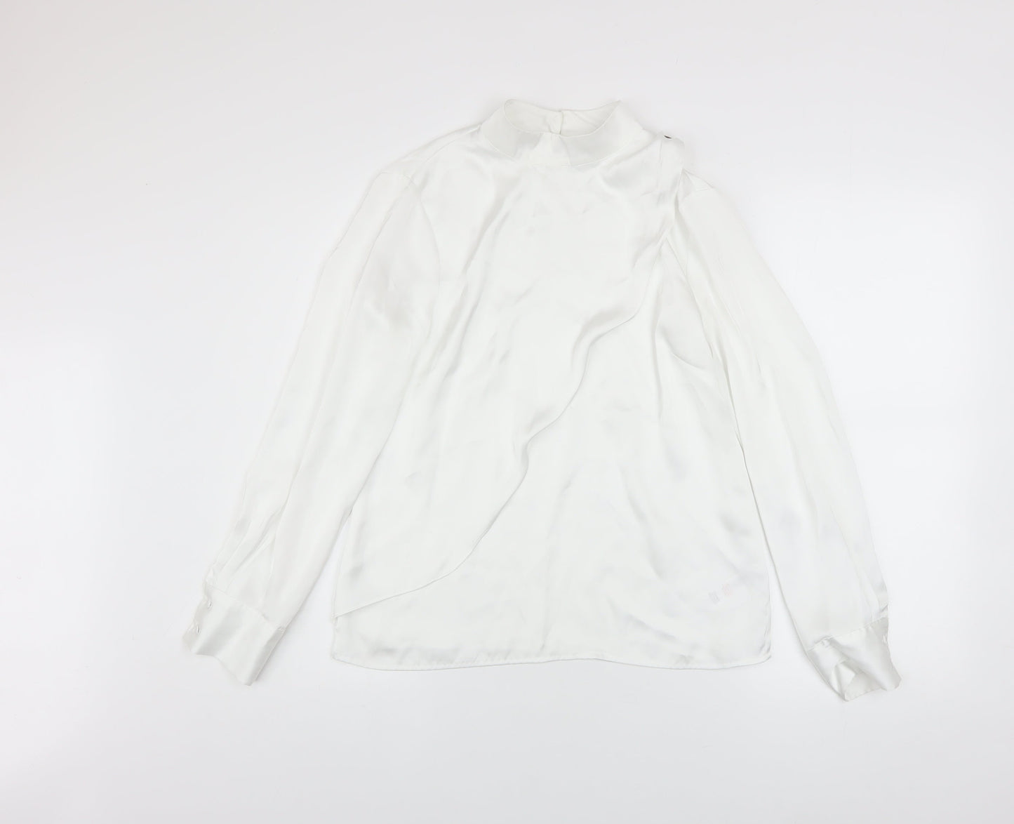 Savida Women’s White High Neck Long Sleeve Satin Blouse XS