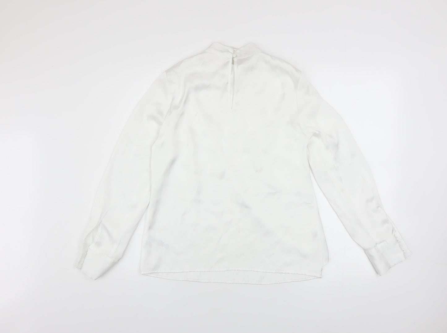 Savida Women’s White High Neck Long Sleeve Satin Blouse XS