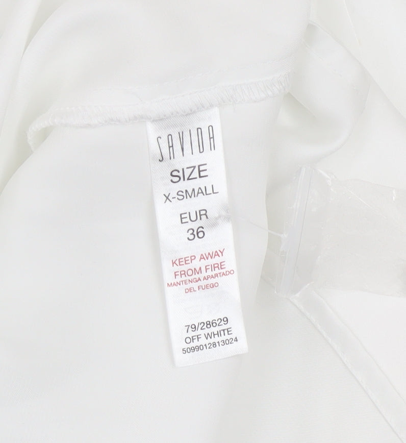 Savida Women’s White High Neck Long Sleeve Satin Blouse XS
