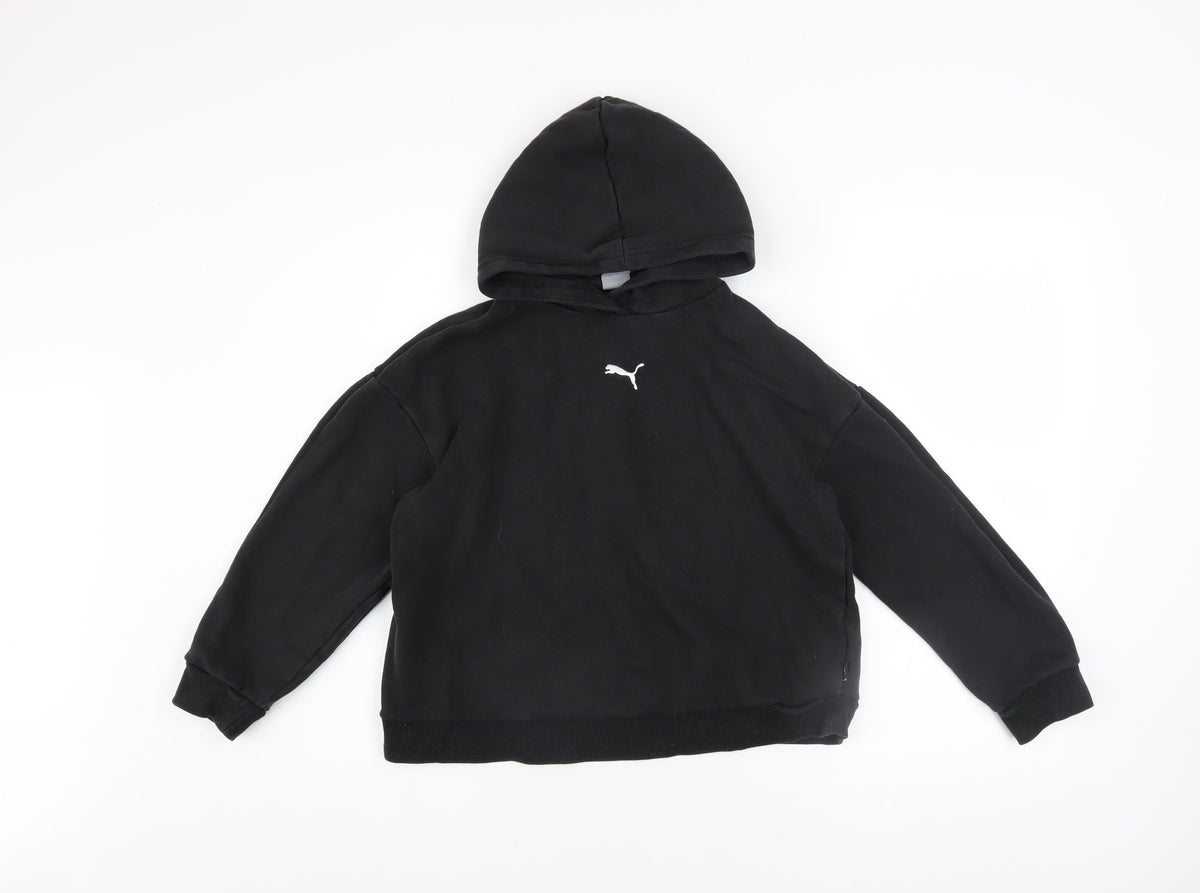 Puma Boys Black 13-14 Years Pullover Hoodie Cotton Blend Logo Sweatshirt