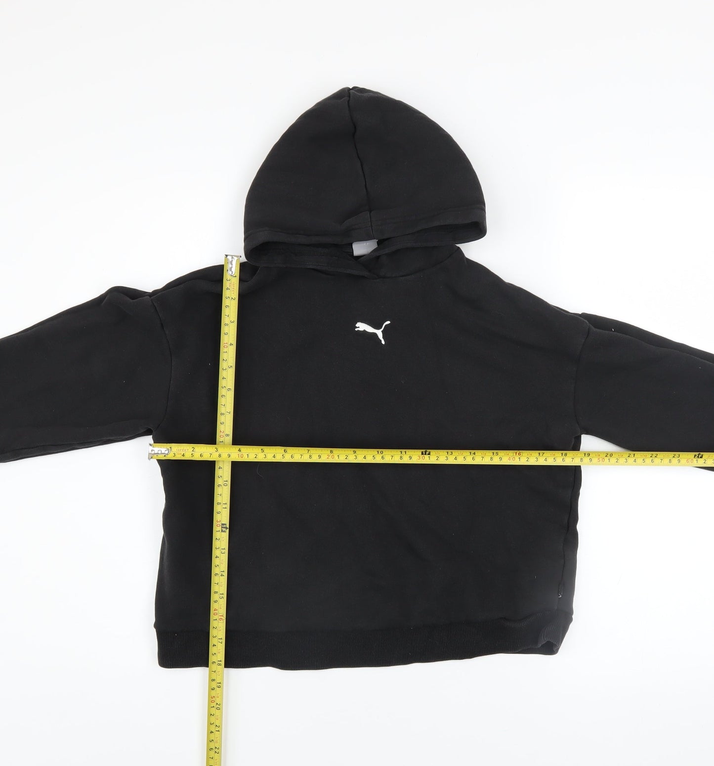 Puma Boys Black 13-14 Years Pullover Hoodie Cotton Blend Logo Sweatshirt