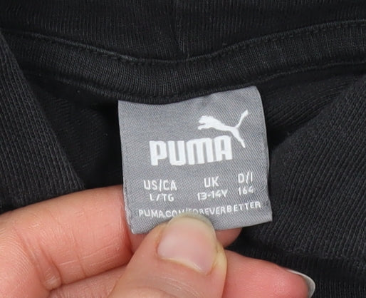 Puma Boys Black 13-14 Years Pullover Hoodie Cotton Blend Logo Sweatshirt