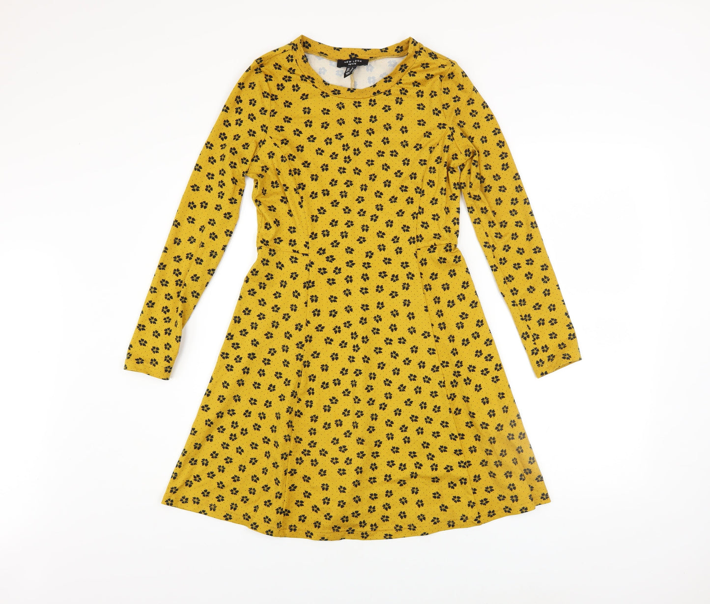 New Look Petite Yellow Floral A-Line Dress Women’s UK 6