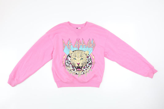 H&M Divided Women's Pink Def Leppard Pullover Sweatshirt XXS