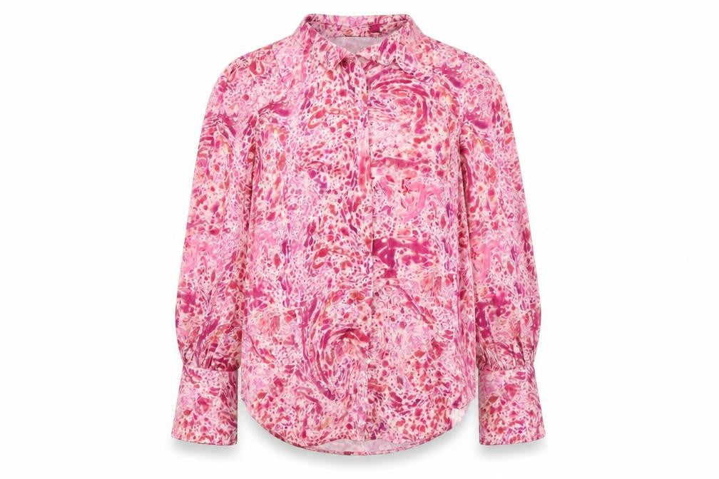 Zara Women Pink Multicoloured Button-Up Blouse XS Long Sleeve Polyester