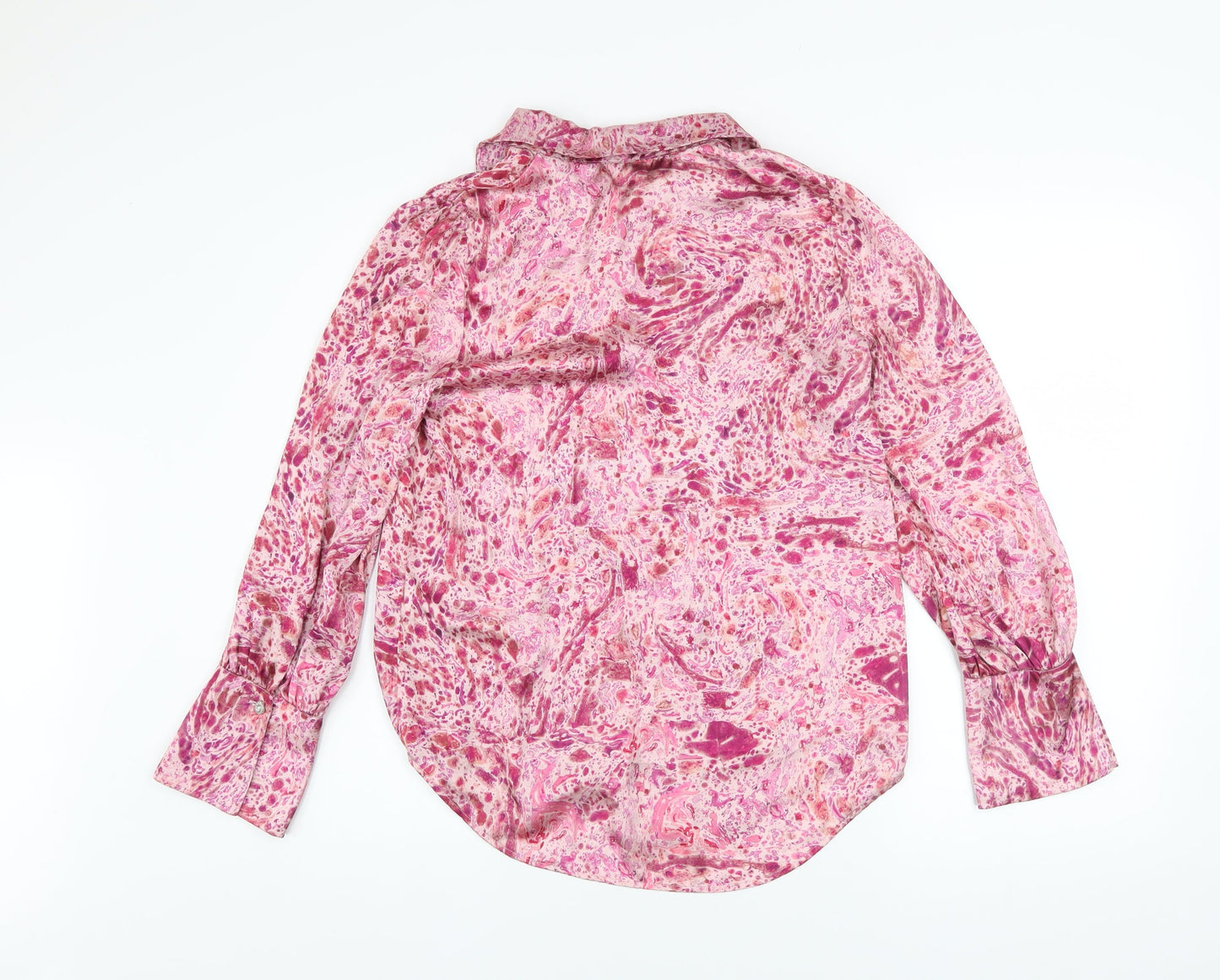 Zara Women Pink Multicoloured Button-Up Blouse XS Long Sleeve Polyester