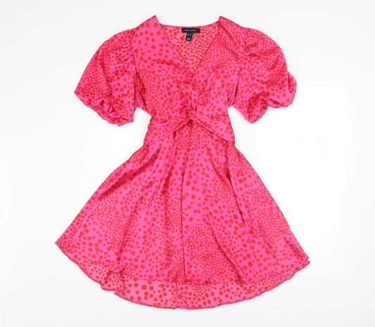 New Look Women’s Pink Polka Dot Short Wrap Dress Size 10