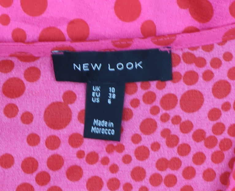 New Look Women’s Pink Polka Dot Short Wrap Dress Size 10