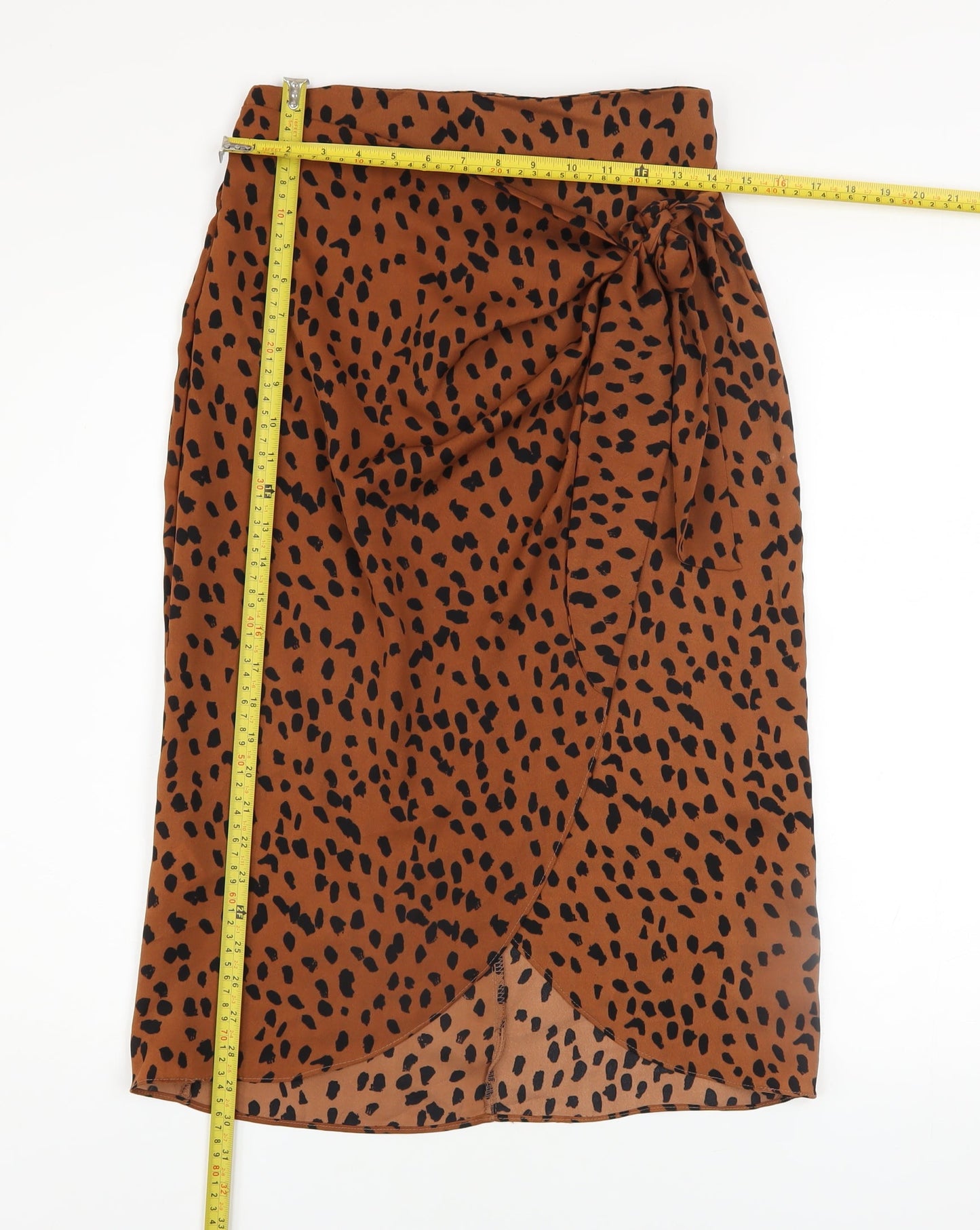 BZ Women’s Brown Leopard Print Wrap Midi Skirt Size S