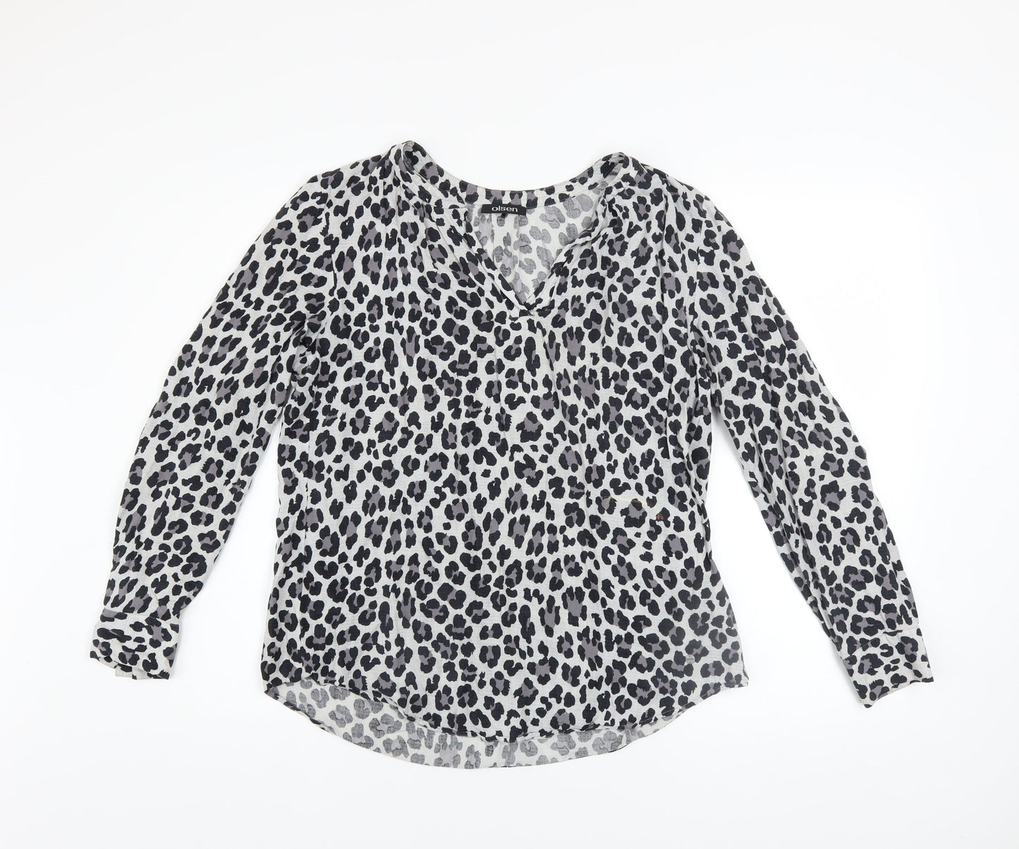Olsen Womens Grey Animal Print Viscose Long Sleeve Blouse Size 12