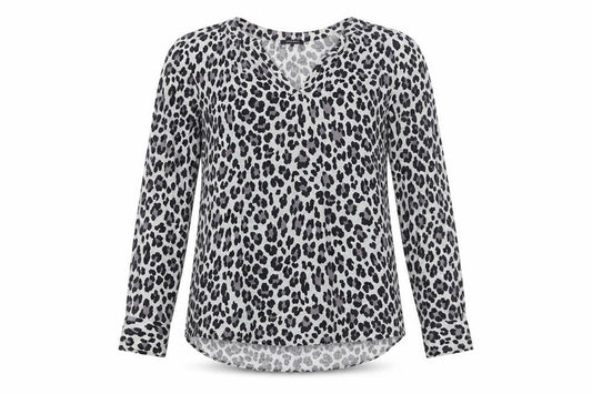 Olsen Womens Grey Animal Print Viscose Long Sleeve Blouse Size 12