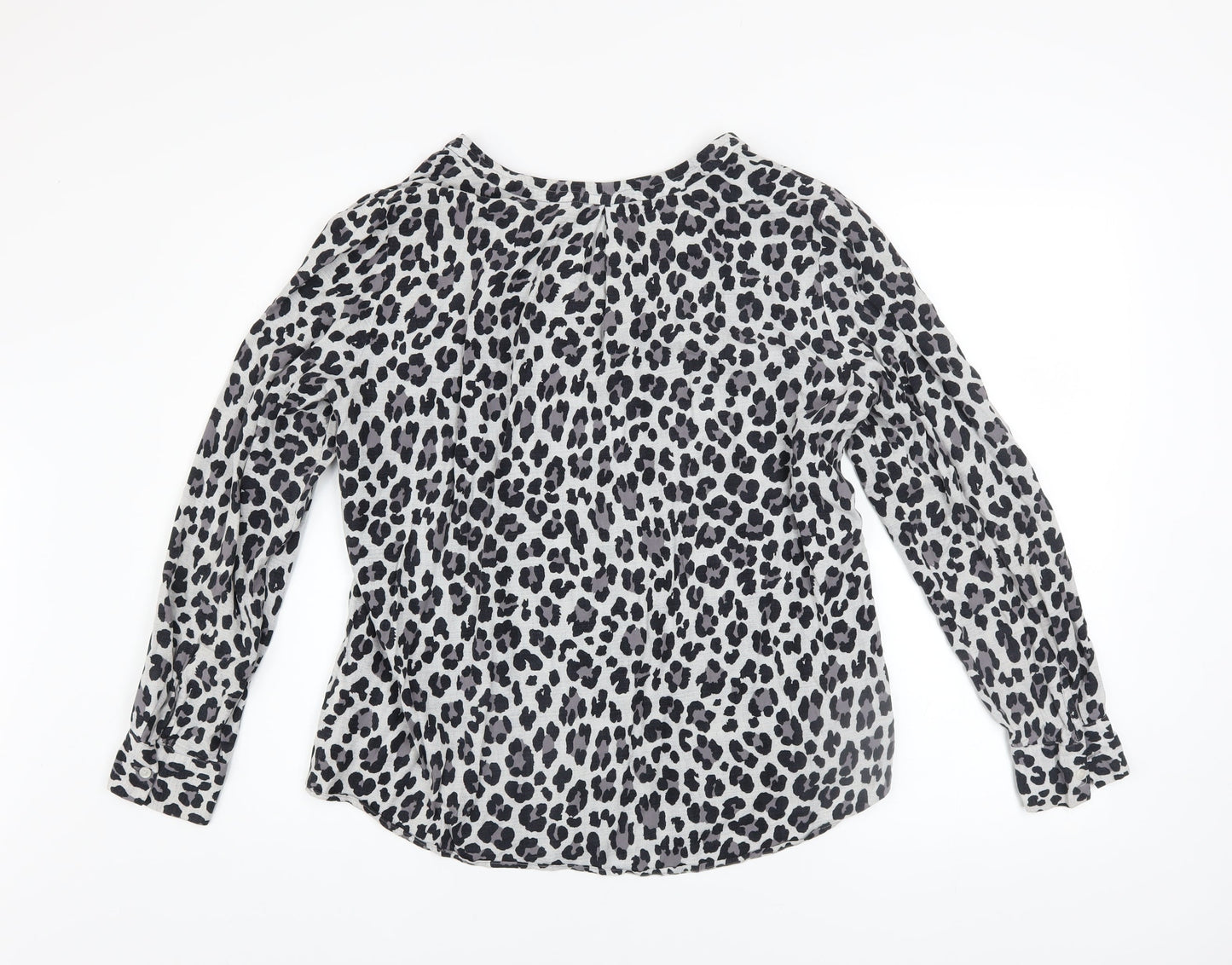Olsen Womens Grey Animal Print Viscose Long Sleeve Blouse Size 12