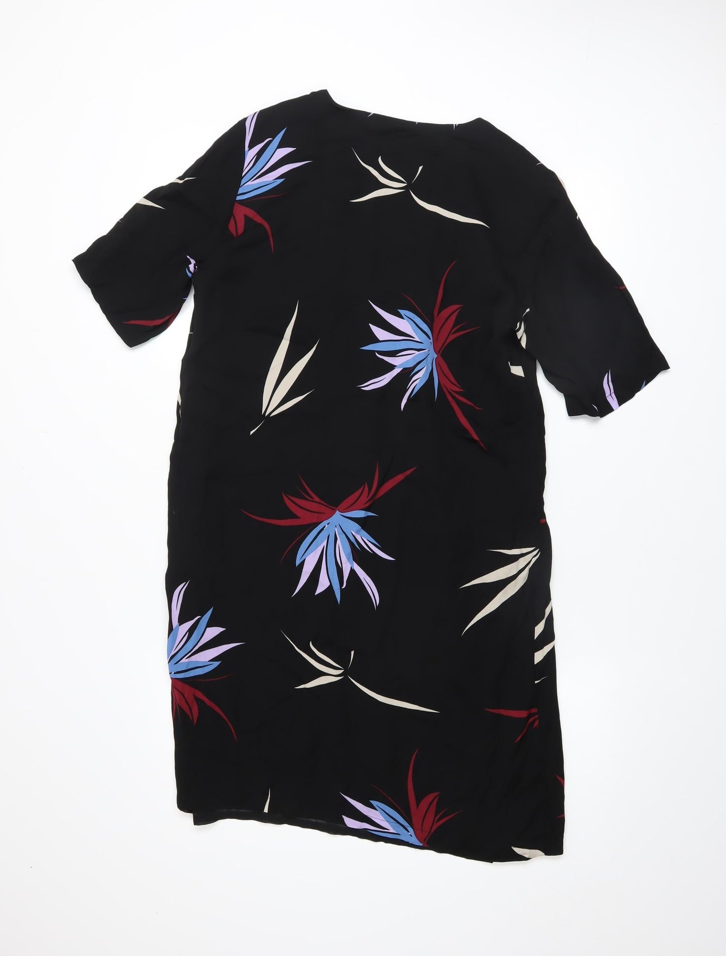 YAYA Women Black Floral Shift Dress Size 10 Knee Length Viscose