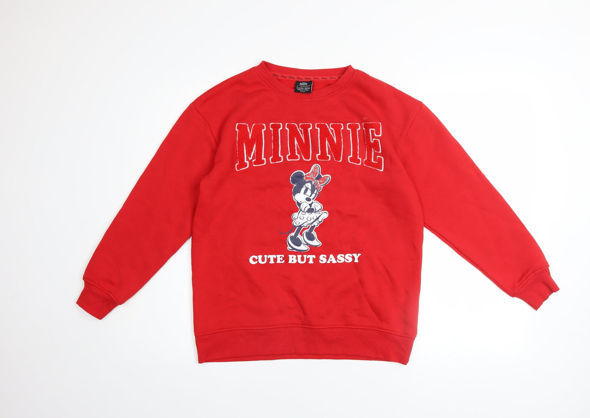 Disney Minnie Mouse Girls Red Sweatshirt 11-12 Years Pullover Cotton Blend