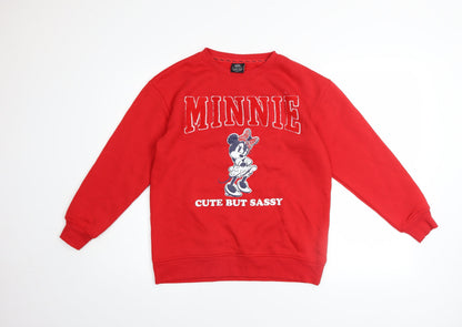Front view of Disney Minnie Mouse girls’ red sweatshirt 11-12 years pullover cotton blend