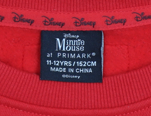 Disney Minnie Mouse Girls Red Sweatshirt 11-12 Years Pullover Cotton Blend