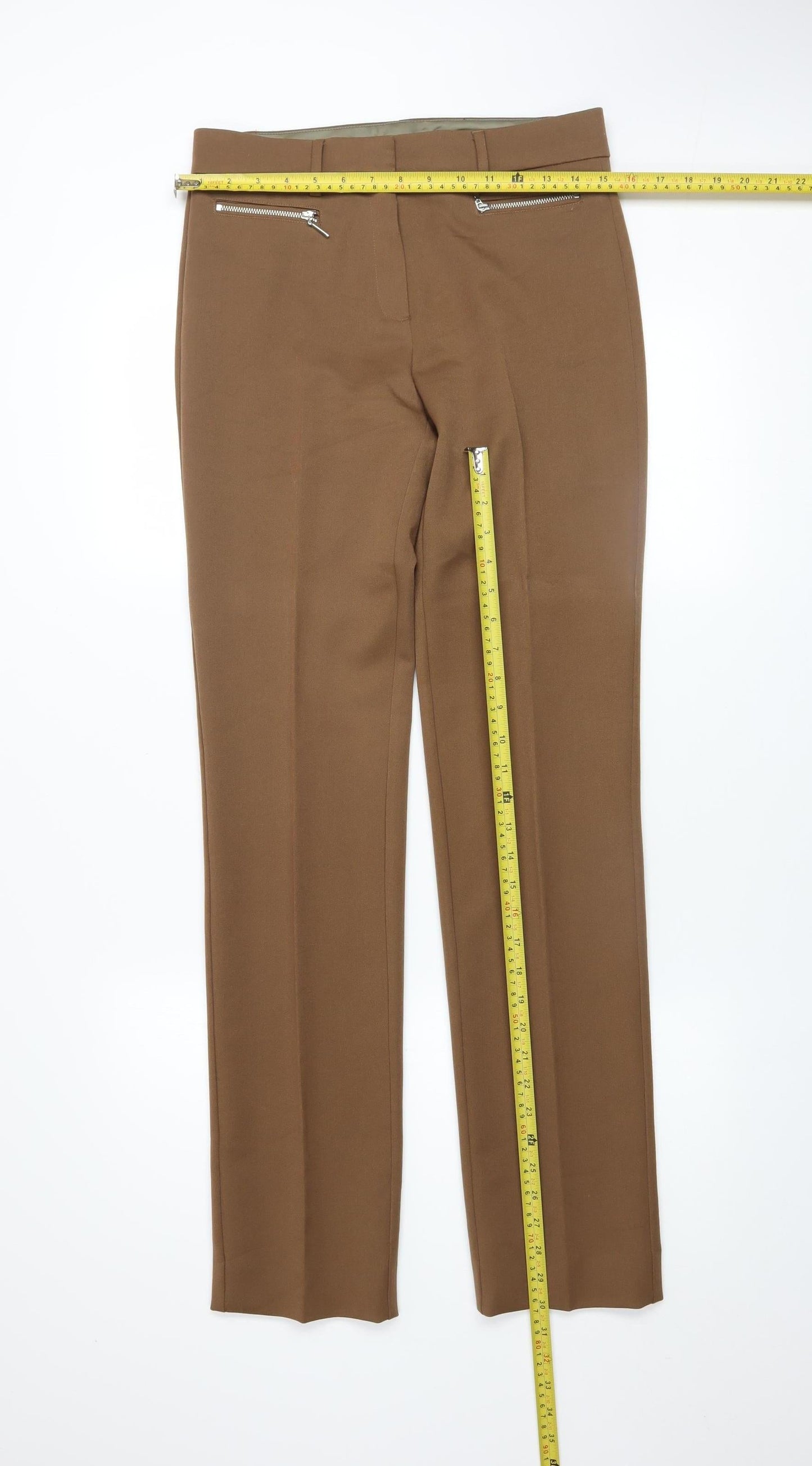 Marks and Spencer Women’s Brown Size 8 Long Dress Pants with Zip Pockets