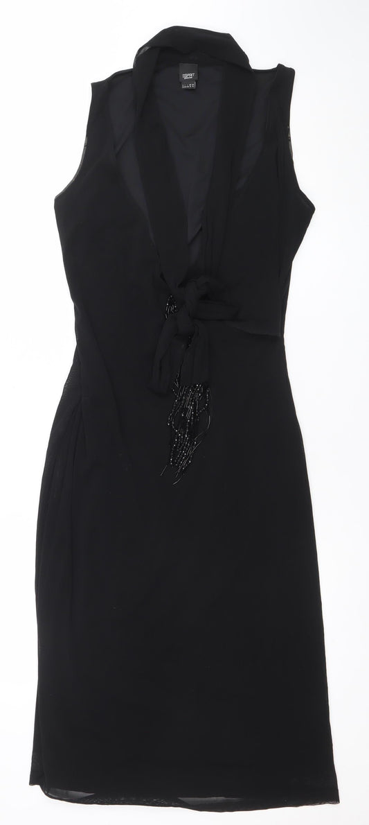 Esprit Women’s Black Sleeveless Beaded Chiffon Sheath Dress XL