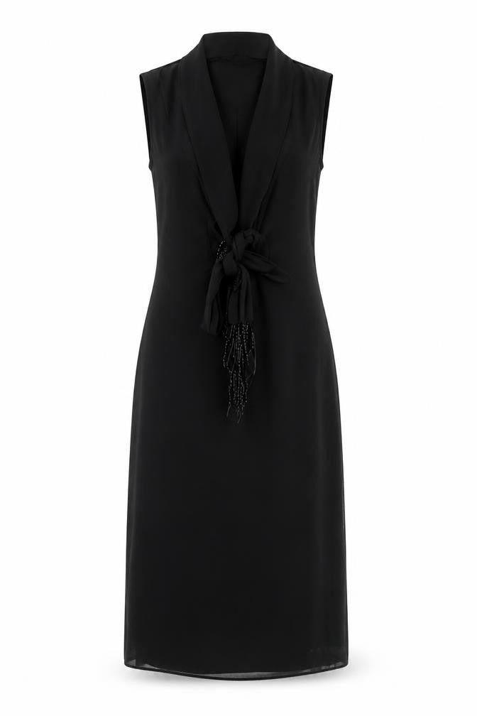 ESPRIT Women’s Black Sleeveless Beaded Chiffon Sheath Dress XL