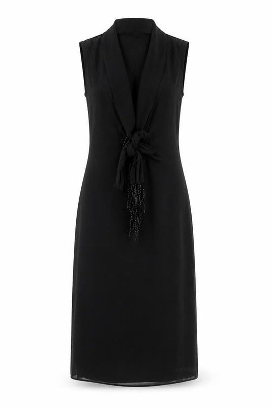 ESPRIT Women’s Black Sleeveless Beaded Chiffon Sheath Dress XL