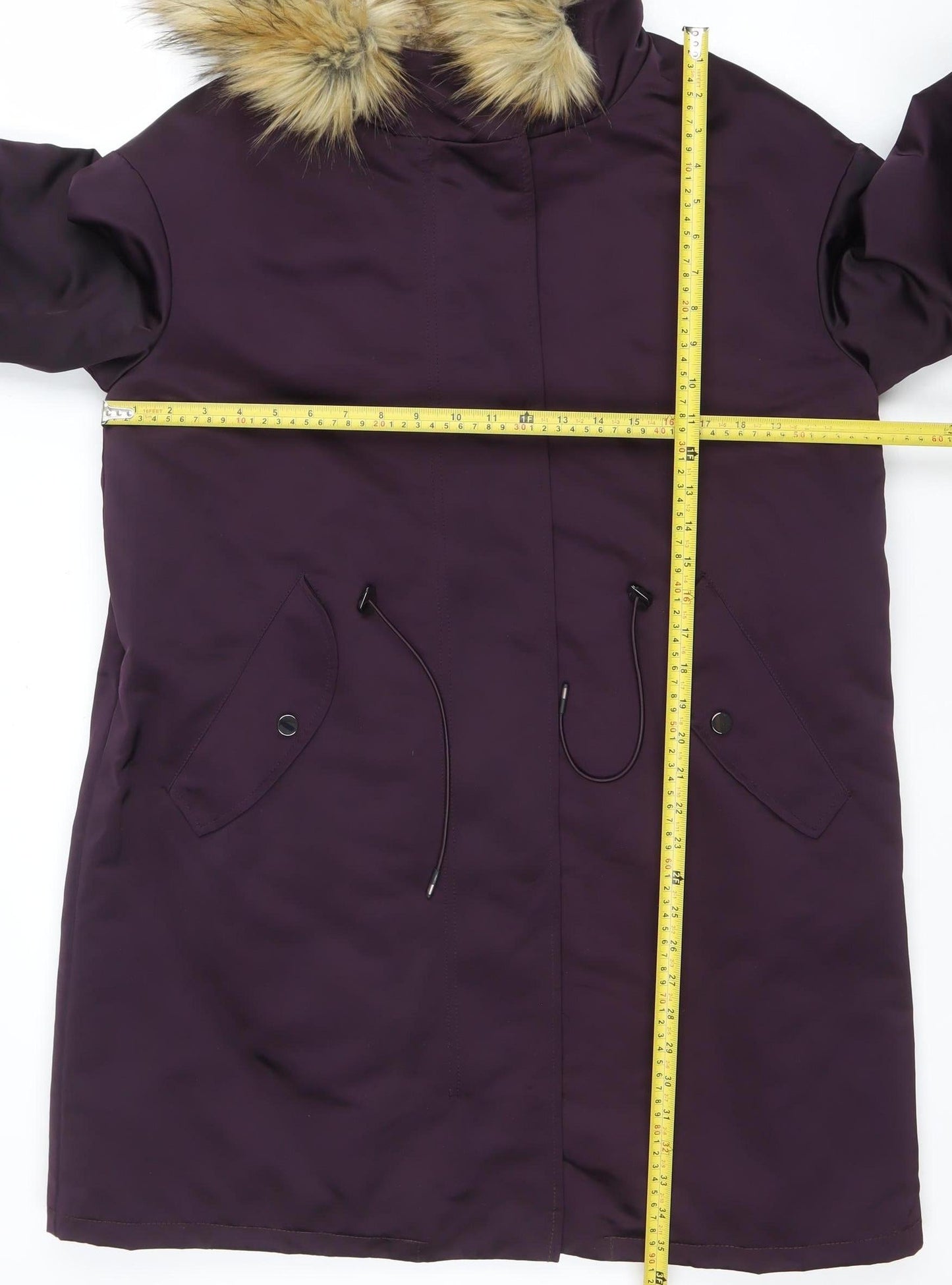 Marks and Spencer Womens Purple Faux Fur Hooded Parka Coat Size 8