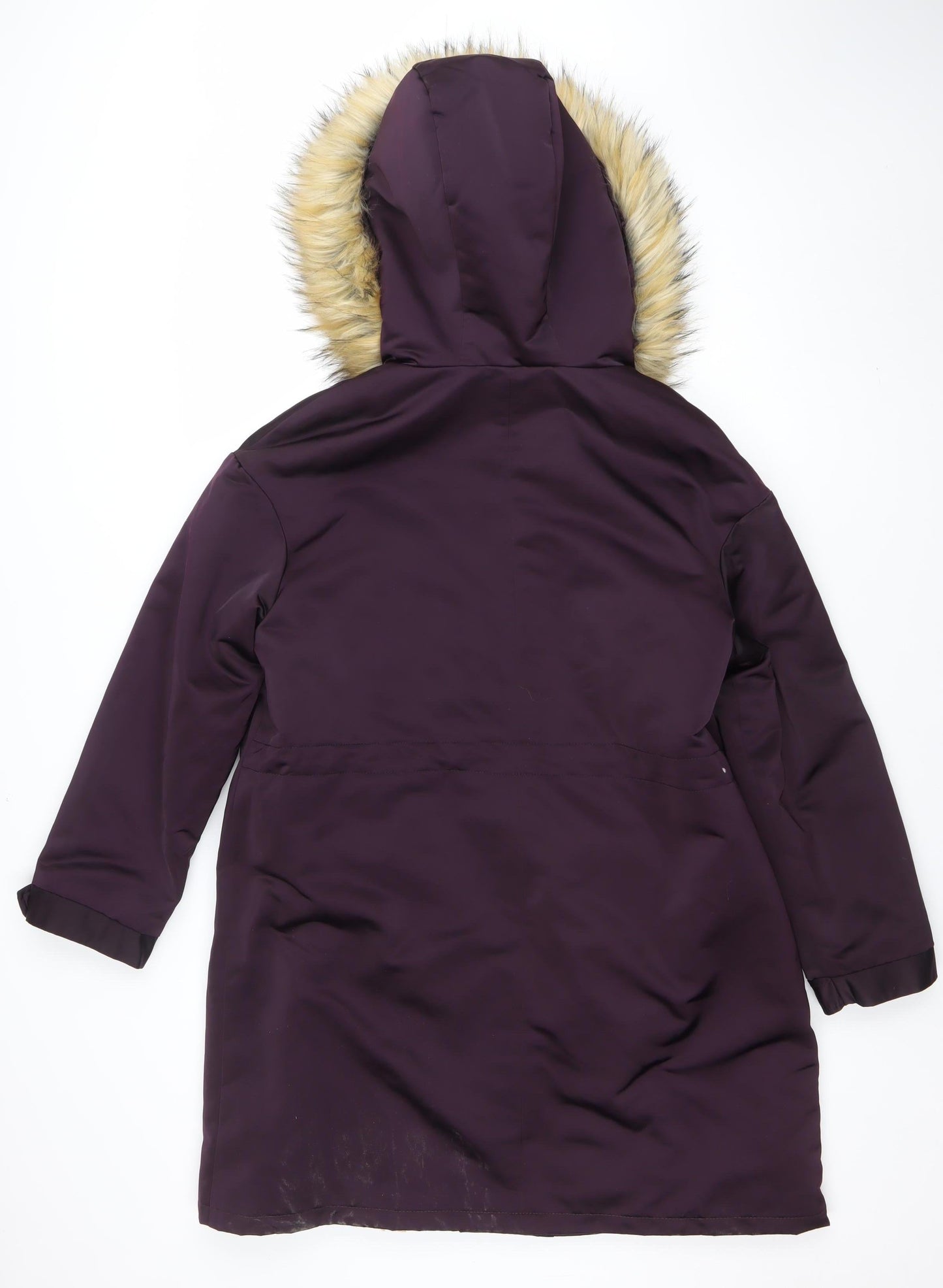 Marks and Spencer Womens Purple Faux Fur Hooded Parka Coat Size 8