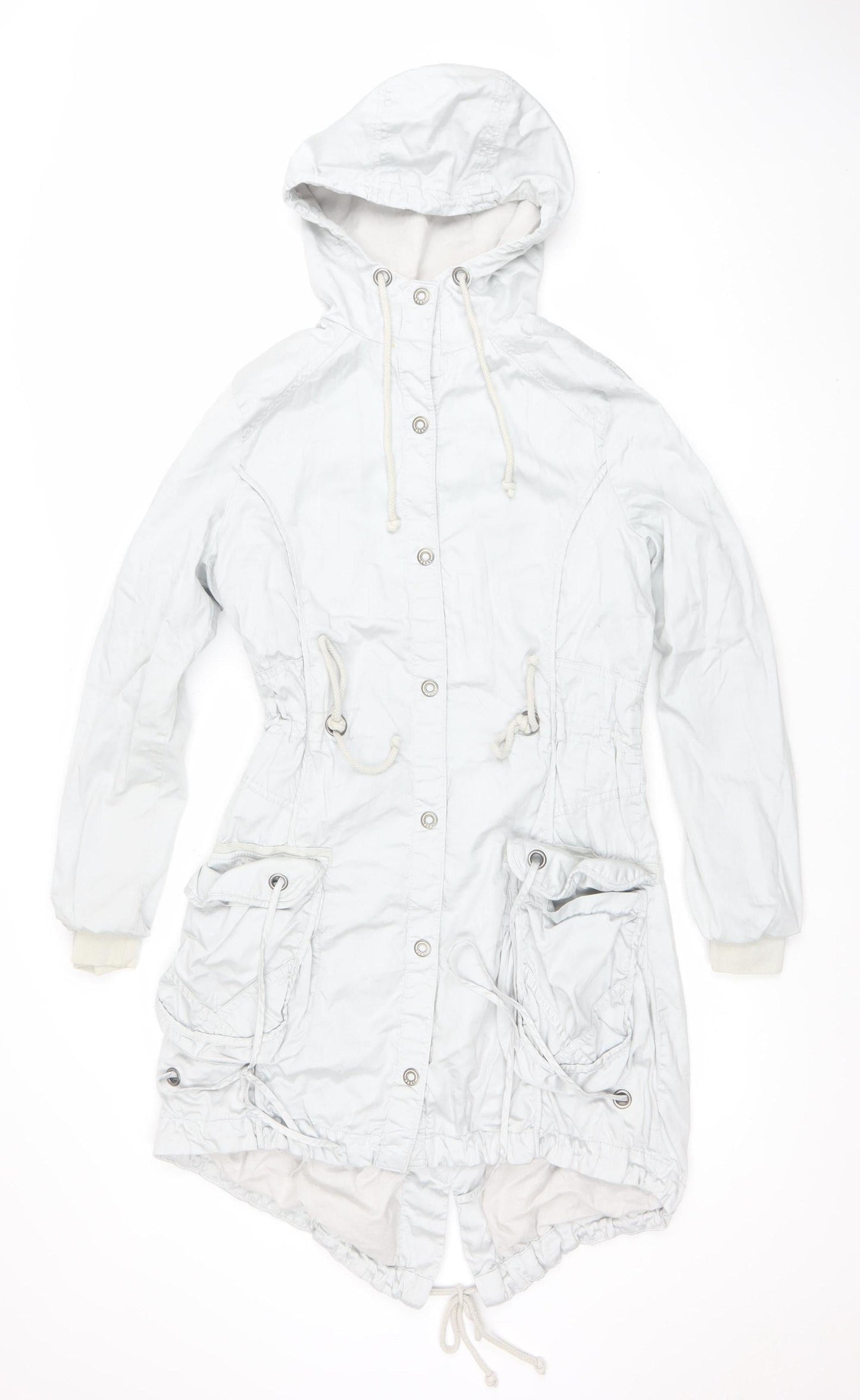 Next Women's White Cotton Parka Jacket Size 8 Hooded Mid-Length
