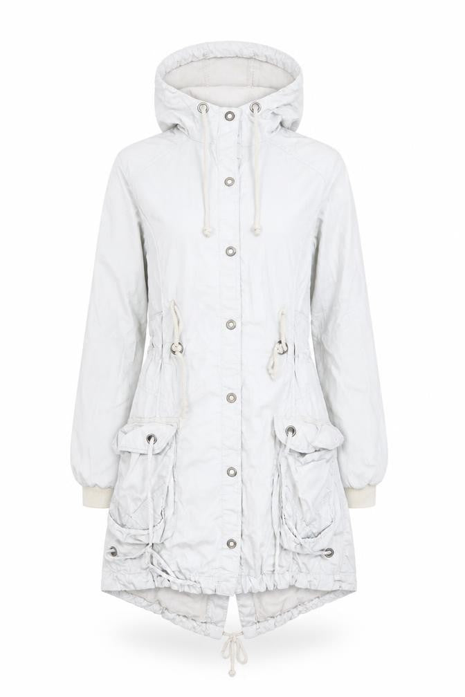 Next Women's White Cotton Parka Jacket Size 8 Hooded Mid-Length