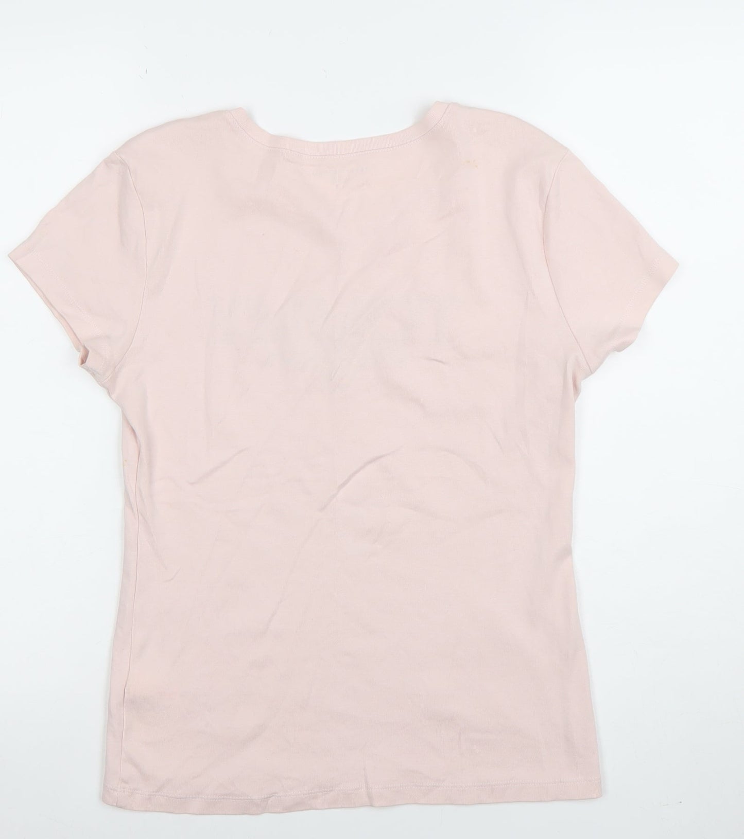 Tommy Hilfiger Women Pink Cotton Logo T-Shirt Size L Short Sleeve