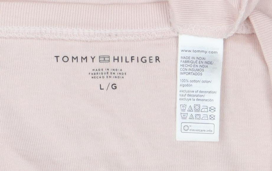 Tommy Hilfiger Women Pink Cotton Logo T-Shirt Size L Short Sleeve