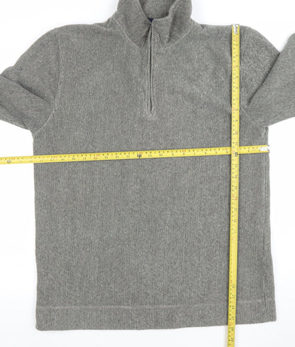 Back view of Lee Cooper Men's Grey 1/4 Zip Mock Neck Knit Sweatshirt, size M