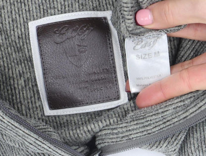 Brand and care label for Lee Cooper Men's Grey 1/4 Zip Mock Neck Knit Sweatshirt, size M