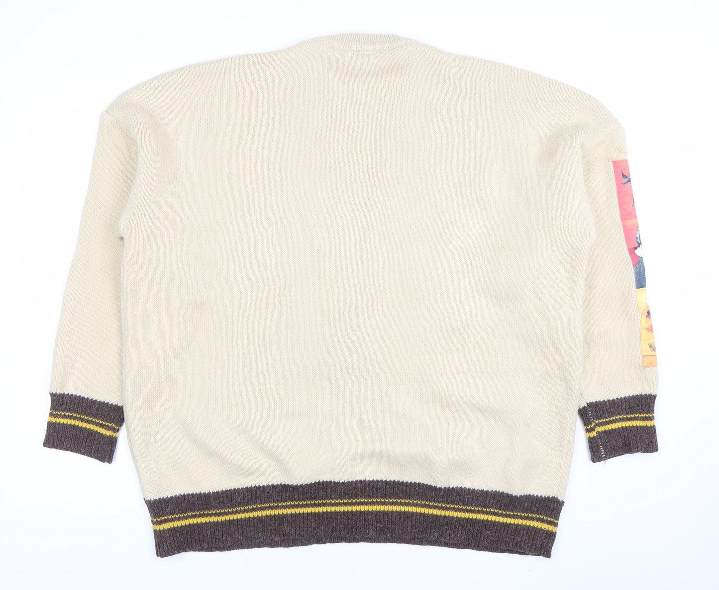 Vencede Men Beige XL Van Gogh Art Knit Jumper Crew Neck Long Sleeve