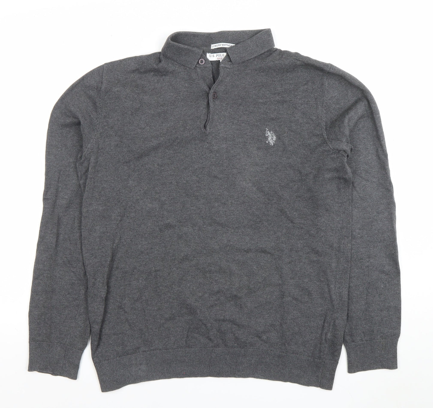 U.S. Polo Assn. Men's Grey Long Sleeve Cotton Polo Shirt M