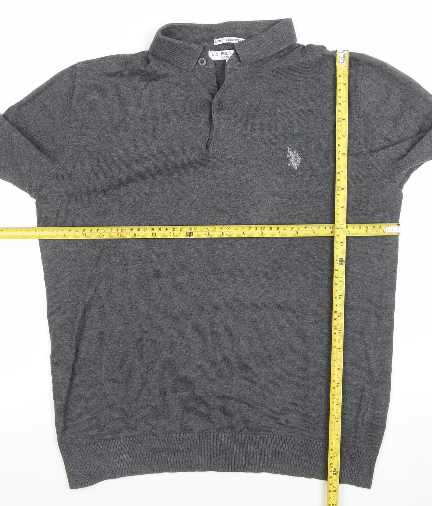 U.S. Polo Assn. Men's Grey Long Sleeve Cotton Polo Shirt M