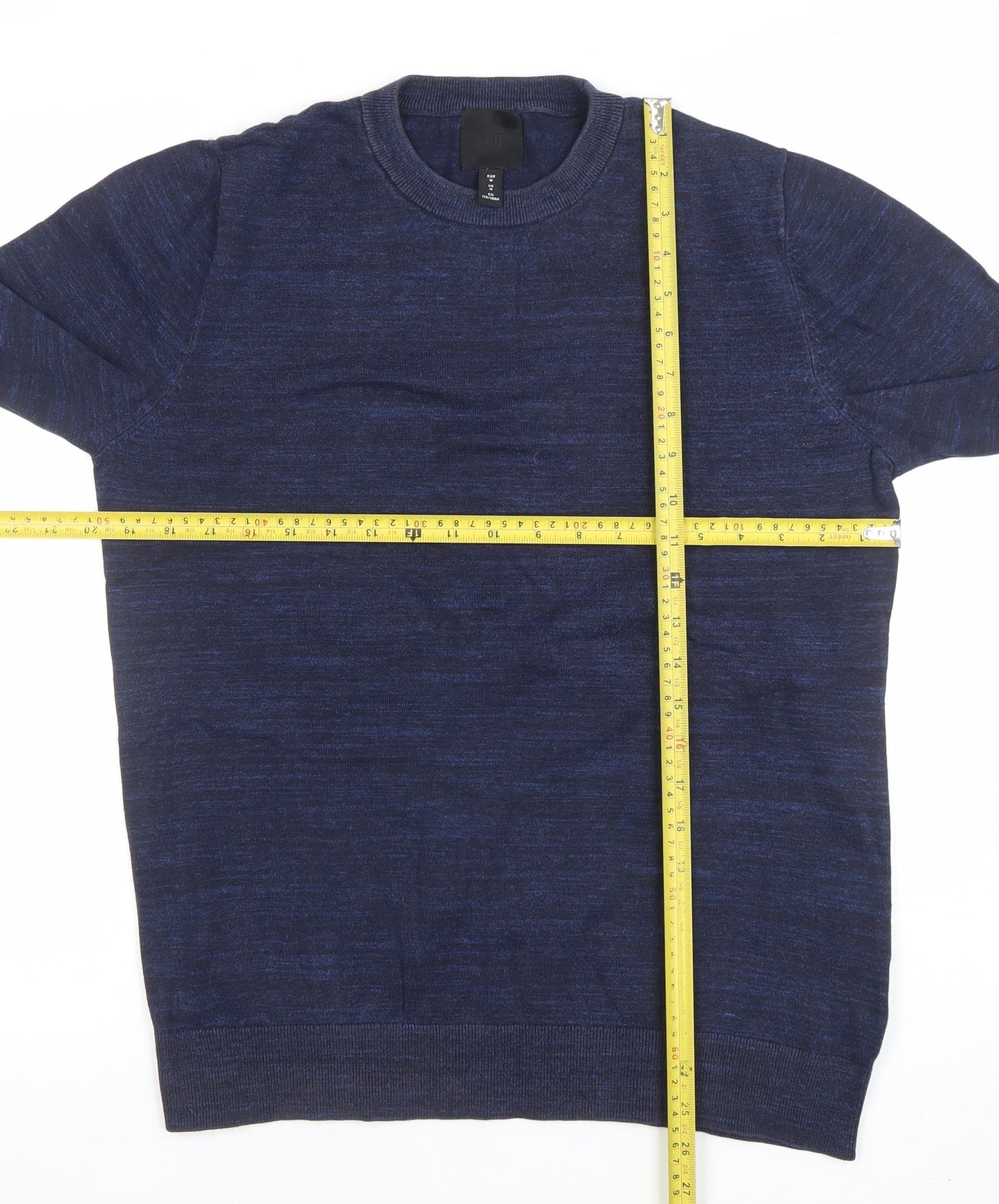 H&M Men's Blue Cotton Crew Neck Long Sleeve Jumper Size M