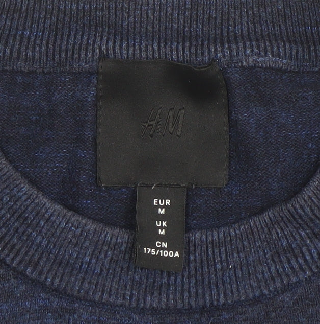 H&M Men's Blue Cotton Crew Neck Long Sleeve Jumper Size M