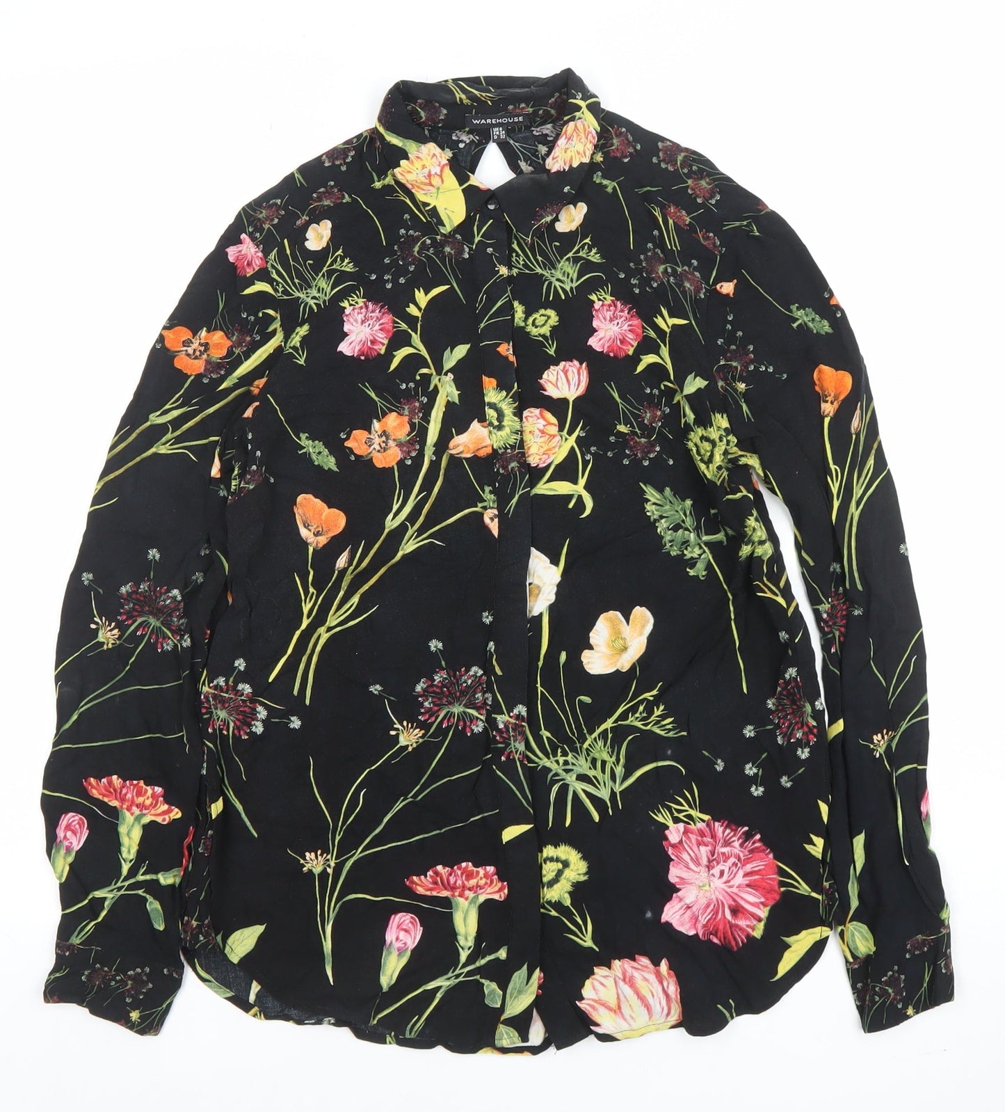 Warehouse Women’s Black Floral Long Sleeve Blouse Size 6 Viscose