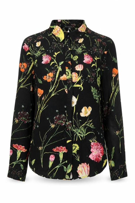 Warehouse Women’s Black Floral Long Sleeve Blouse Size 6 Viscose