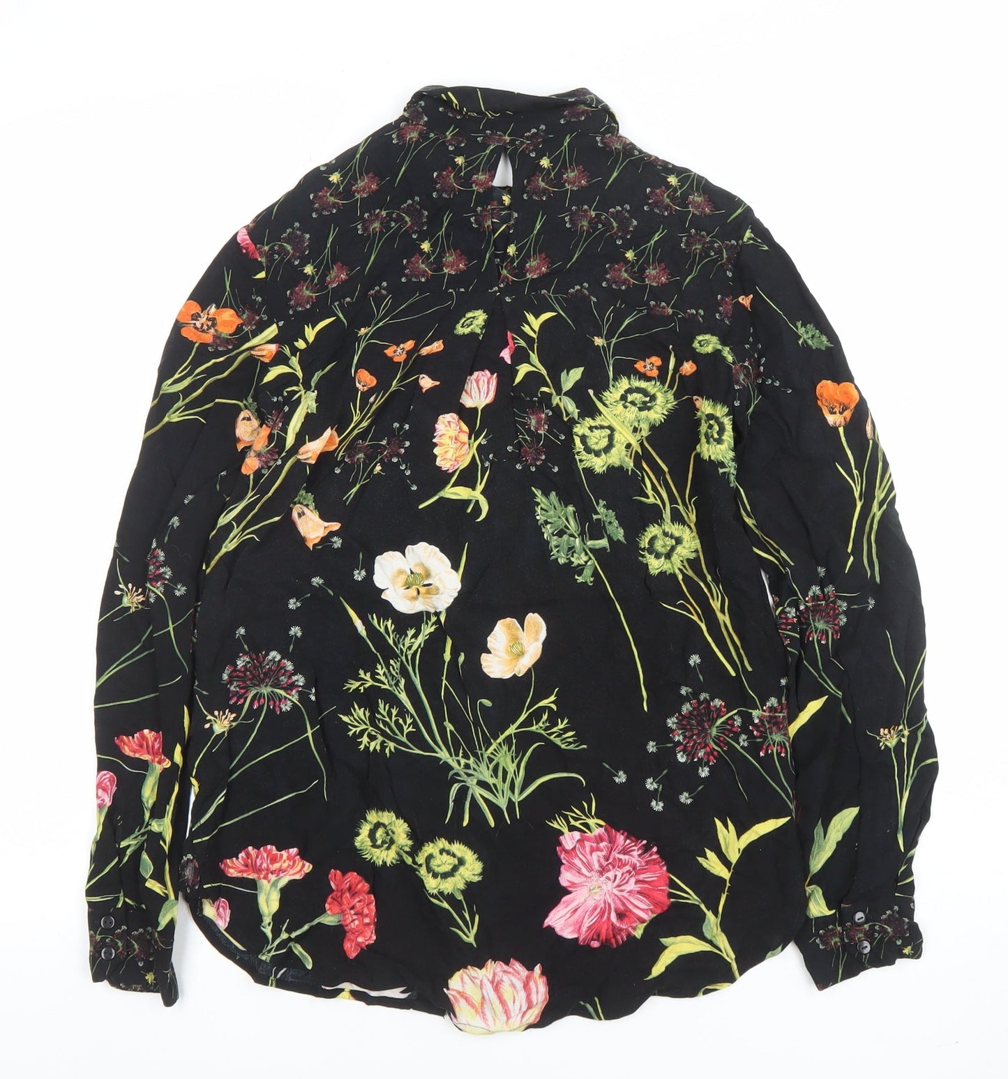 Warehouse Women’s Black Floral Long Sleeve Blouse Size 6 Viscose