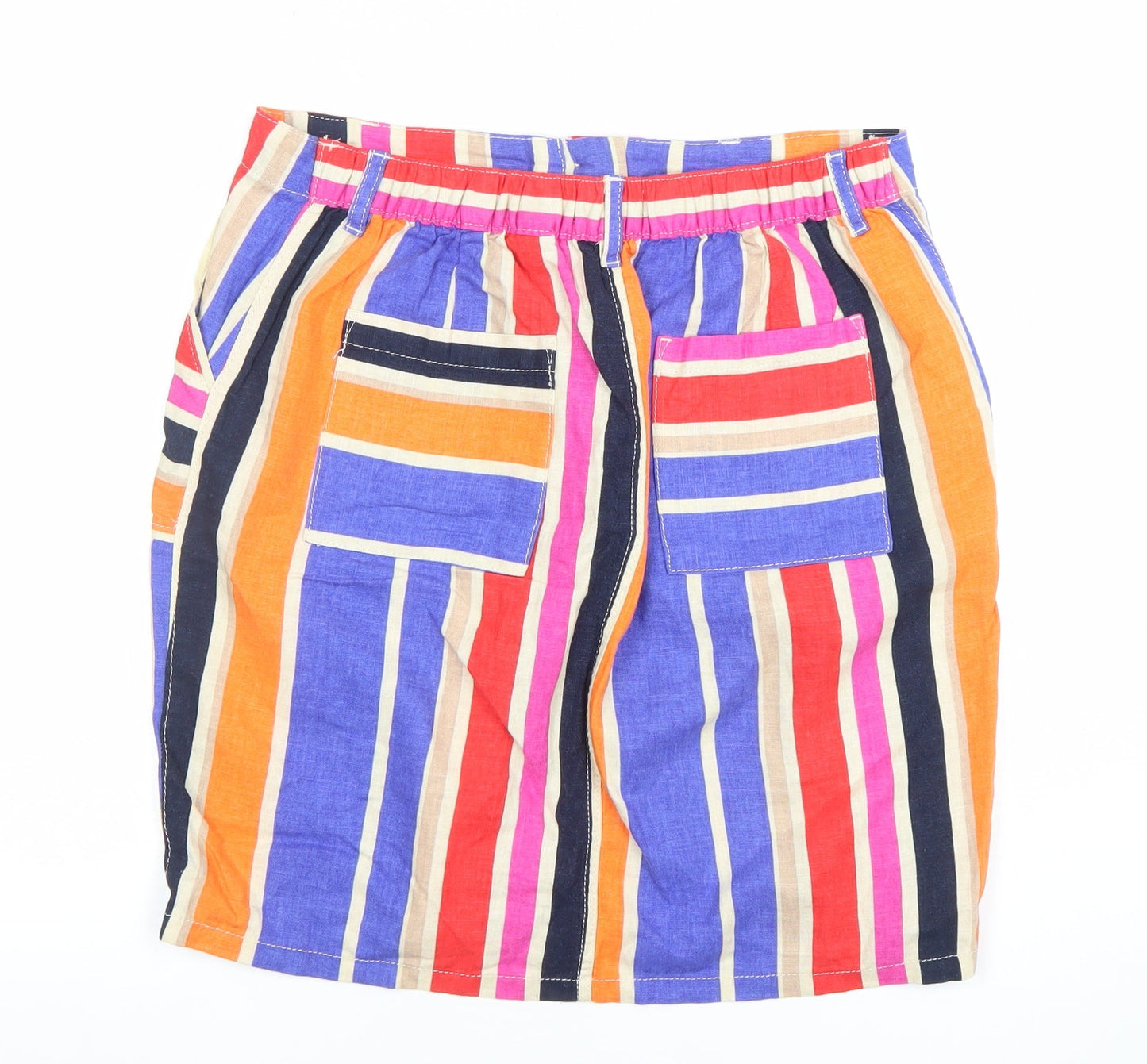 Next Women's Multicoloured Striped Linen Cotton A-Line Skirt Size 12