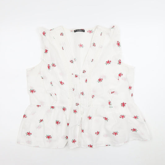 Dunnes Women White Floral Cotton Sleeveless Tunic Blouse Size L