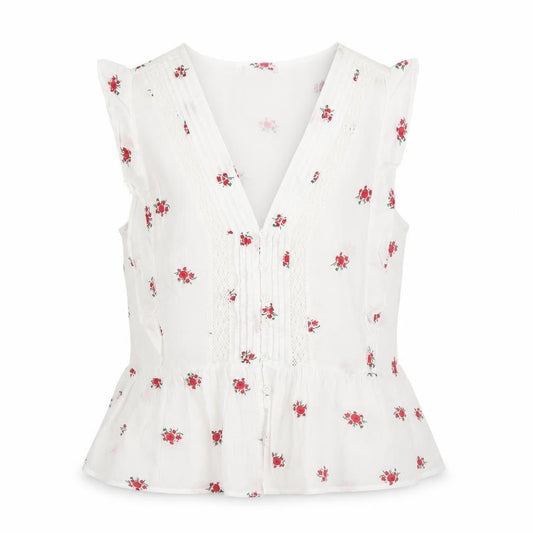 Front view of Dunnes Women White Floral Cotton Sleeveless Tunic Blouse, size L