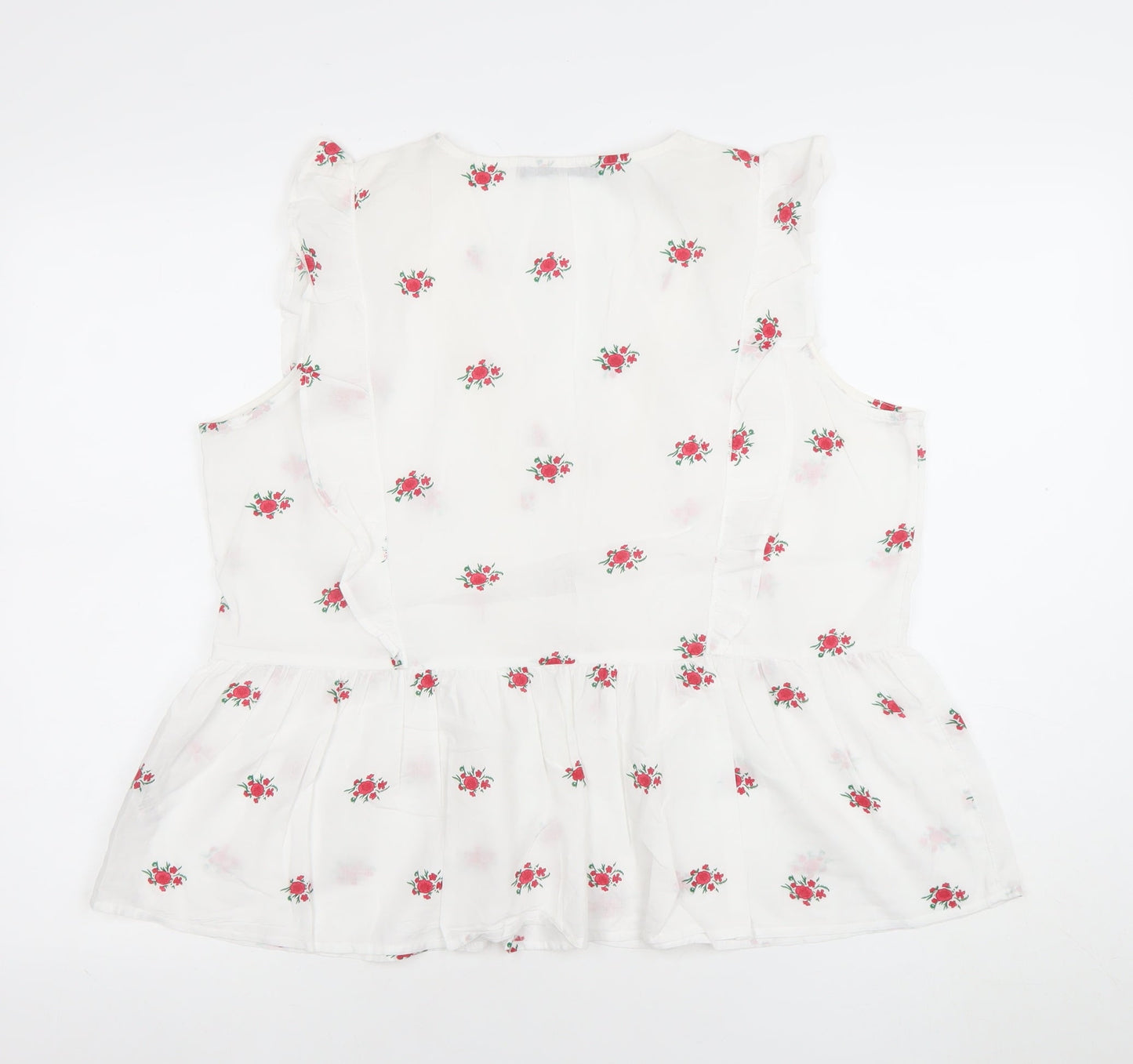 Dunnes Women White Floral Cotton Sleeveless Tunic Blouse Size L