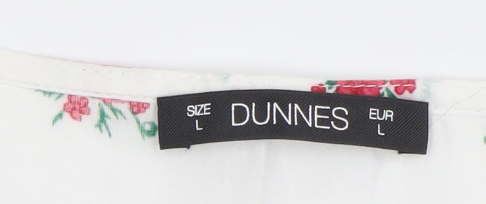 Dunnes Women White Floral Cotton Sleeveless Tunic Blouse Size L