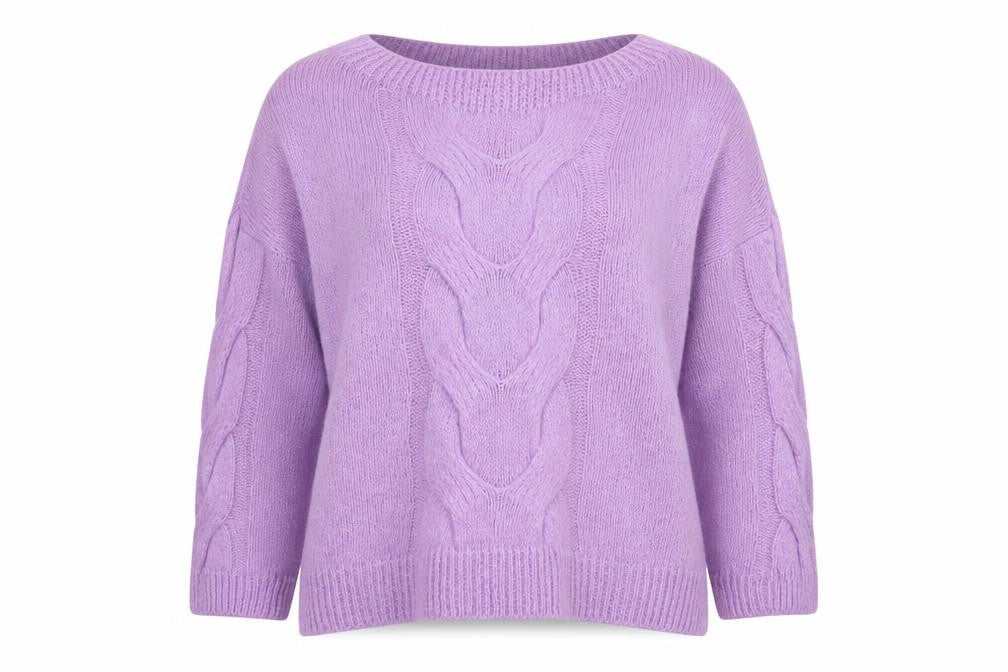 Zabaione Women Lilac Cable-Knit Pullover Jumper S/M Acrylic Blend
