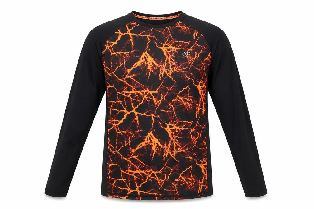 Dunnes Men’s Black & Orange Graphic Long Sleeve Athletic T-Shirt Size S