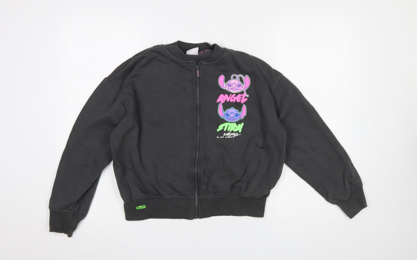 Primark Girls Black Full Zip Stitch & Angel Sweatshirt 12-13 Years