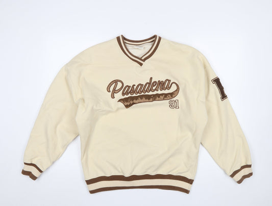 Pull & Bear Women Beige Pasadena 91 Pullover Sweatshirt S